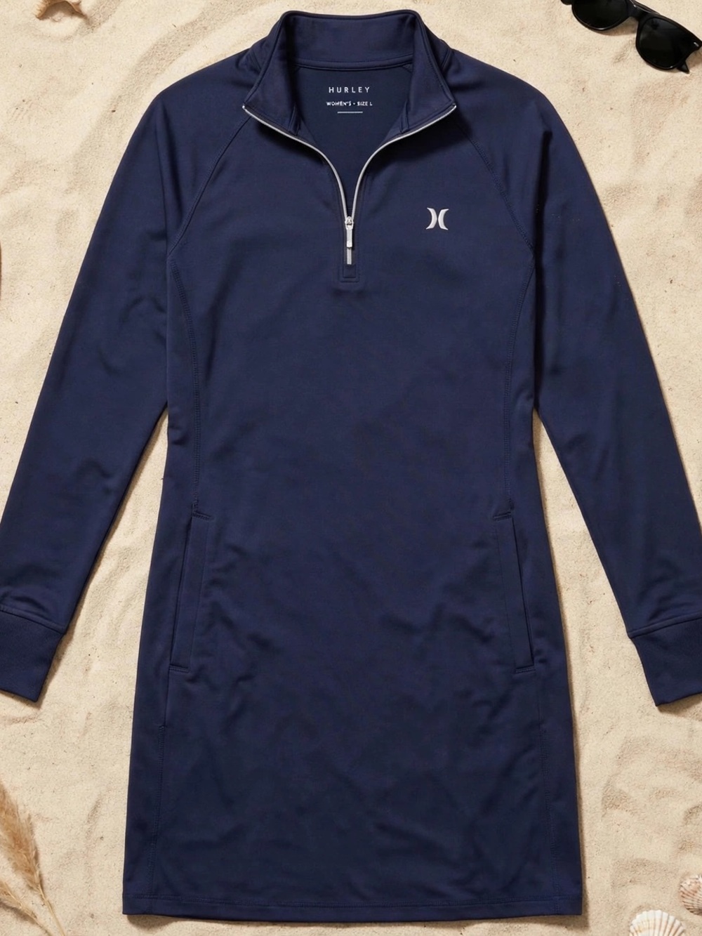 Hurley Navy Long-Sleeve Quarter-Zip Athletic Dress